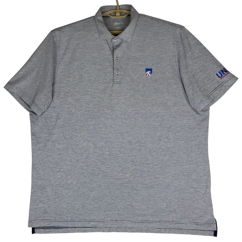 johnnie-O Mens XXL Performance Polo Blue White Striped UNL Golf Stretch